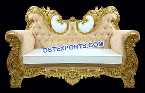 Unique Design Sofa for Marriage - Treated Wood and Brass, Gold, Two/Three Seater | Elegant Design, Intricate Carving, Royal Look, Comfortable Seating