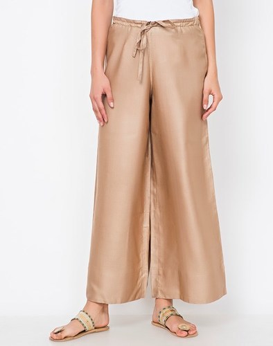 Stylish Plazo - Rayon Beige, Elasticated Waist | Wide-Leg, Ankle Length, Drawstring Closure, Comfortable Fabric, Elegant Look