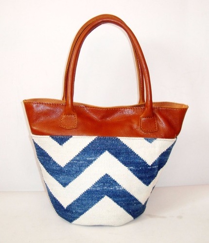Leather With Handmade Rug Tote Shopper Bag