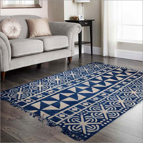 Cotton Indigo Block Printed Rug