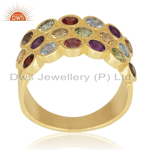 Natural Amethyst Blue Topaz Gemstone Gold Plated Band Ring Jewelry