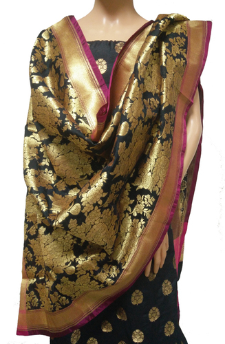 Black Pure Silk Unstitched Suit Set