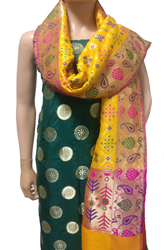 Banarasi Silk Unstitched Suit Set - 2.5 Meters Top 2.5 Meters Dupatta | Handloom Weaved Traditional Green Elegance
