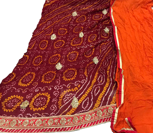 Dry Cleaning Maroon Handloom Bandhani Pure Georgette Suit
