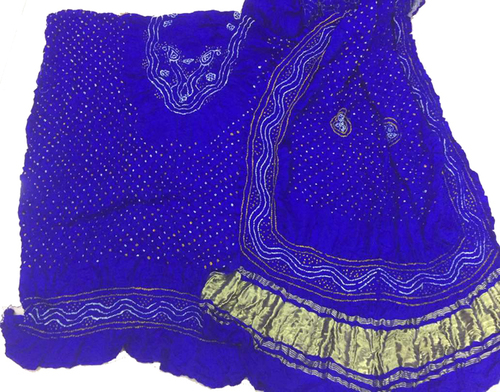 Dry Cleaning Blue Handloom Banarasi Bandhani Gajji Silk Suit