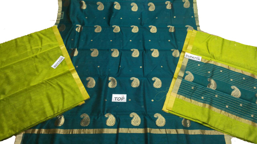 Dry Cleaning Blue Handloom Chanderi Cotton Silk Suit
