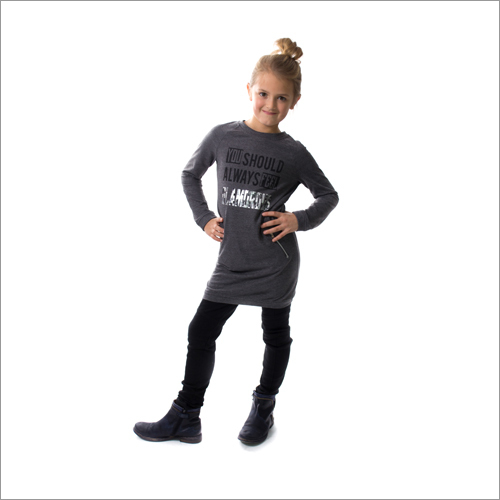 Girls Garment - Cotton Blend, Multiple Sizes, Gray | Soft Fabric, Stylish Design, Comfortable Fit, Durable Material, Knee-Length, Long Sleeve