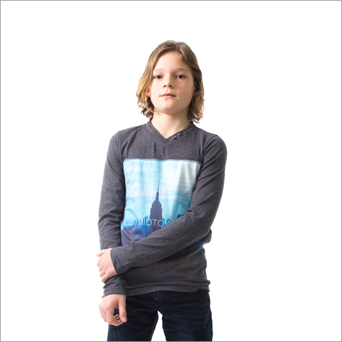 Boys Garment - Cotton, Size 10-12, Gray | Soft Fabric, Stylish Design, Durable, Comfortable Fit, V-Neck, Long Sleeve