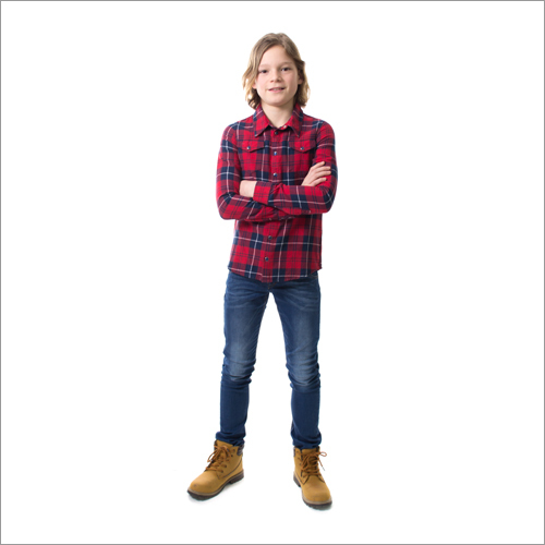 Boys Garment - Cotton Blend, Medium, Red | Button-Down, Soft Fabric, Durable, Stylish, Comfortable, Easy Care, Trendy Plaid, Long Sleeve, Lightweight