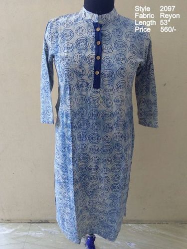 Jaipuri Long Gown Kurti - Rayon, 1346.2mm Length, 3-4th Sleeve Style, Modern Design | Girls' Casual & Ethnic Fashion for Spring & Summer