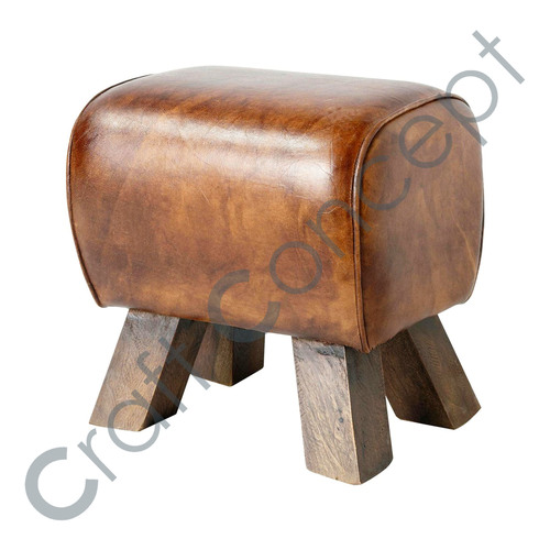 Brown Leather Rosewood Stool No Assembly Required
