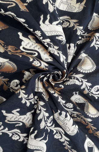Black Handloom Banarasi Pure Silk Fabric