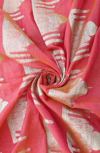 Pink Handloom Banarasi Pure Silk Fabric