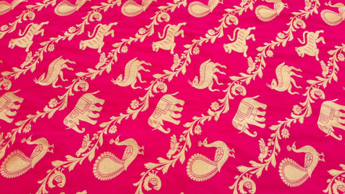 Pink Handloom Banarasi Pure Silk Fabric