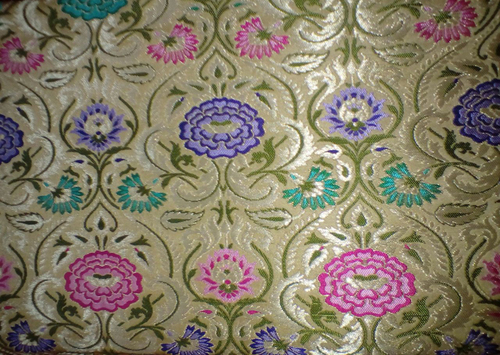 Cream Handloom Banarasi Kimkhab Pure Silk Fabric