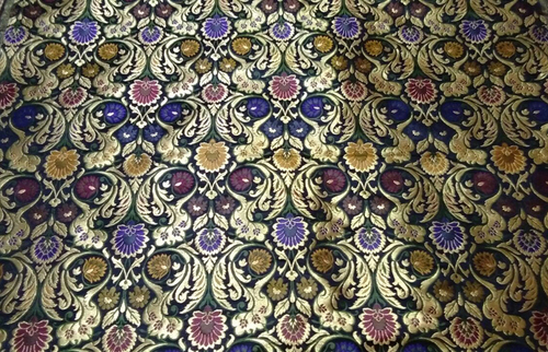 Black Handloom Banarasi Kimkhab Pure Silk Fabric
