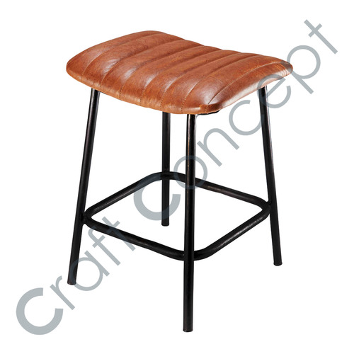 Cowhide & Black Metal Stool - Vintage Design, Eco-Friendly Indoor Furniture, No Assembly Required