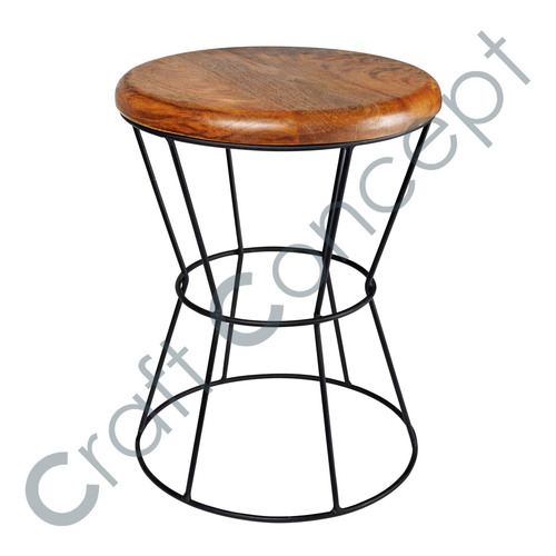 MANGO & BLACK METAL STOOL - Iron & Mango Wood, Modern Industrial Style for Living Room Use