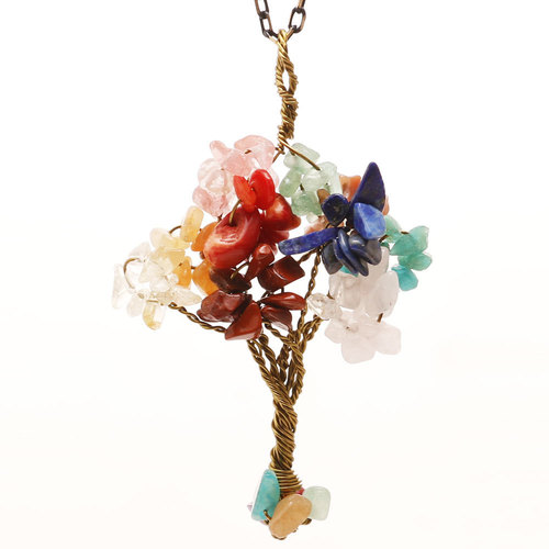 7 Chakra Natural Stone Tree Of Life Pendant