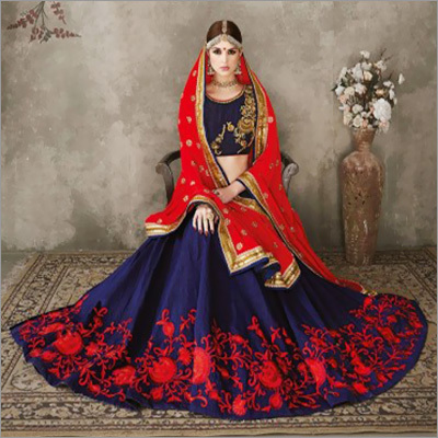 Bridal Lehenga - Silk, 54 Inches, Navy Blue | Intricate Embroidery, Unique Patterns, Durable Stitching