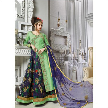 Ladies Silk Suit - Silk, 54 Inches, Light Green | Floral Embroidery, Soft Silk, Elegant Design, Comfortable Fit