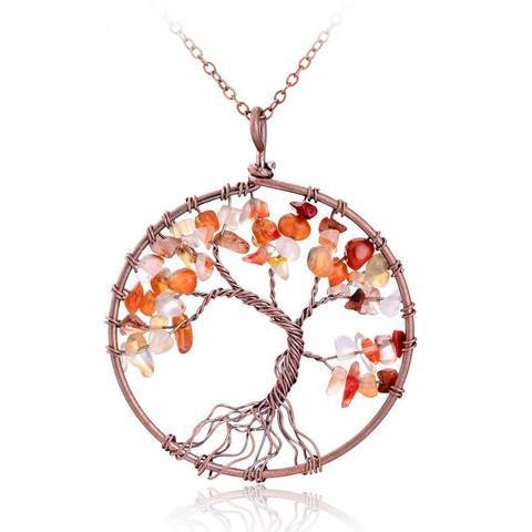 Tree Of Life Natural Stone Round Pendant