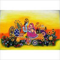 Canvas Radha Krishna Painting - Medium Density Fiber Sheet, Colorful Clay Finish , Exquisite Print With Attractive Stones, Fade Resistant