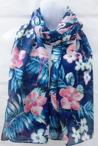 Poly Voile Blue Floral Printed Scarve