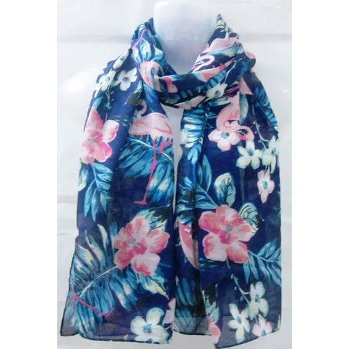 Poly Voile Blue Floral Printed Scarve