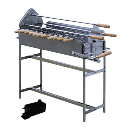 Barbeque Grill - Stainless Steel, Rectangular Design | Manual Operation, Skewers with Wooden Handles, Ideal for Meat & Vegetarian Dishes