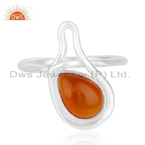 White Rhodium Plated Silver Gemstone Ring