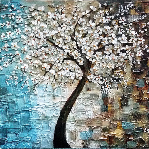 Clay Art Painting - Wet Clay, 3D Tree Structure with Colorful Flowers, Fade-Proof Colors , Suitable for Home and Office Display