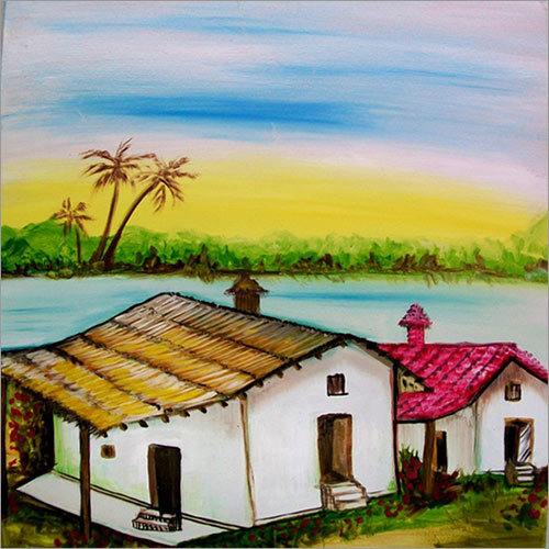 Land Scape Colored Painting - Artisan Crafted, Various Frame Colors | Eye-Catchy Design, Fade Resistant Color, Easy Wipe Clean