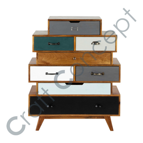 Multicolor Vintage Mango Drawer Chest - Eco-Friendly Mango Wood, European Style | No Assembly Required, Unique Metal Handles, Decorative Mini Shelves