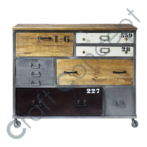 Wood & Metal Casters Drawer Chest No Assembly Required