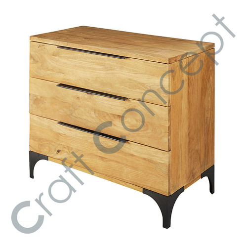 Mango Wood & Metal Drawer Chest No Assembly Required
