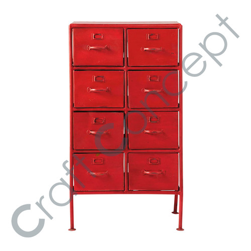 Painted Red Metal Drawer Chest