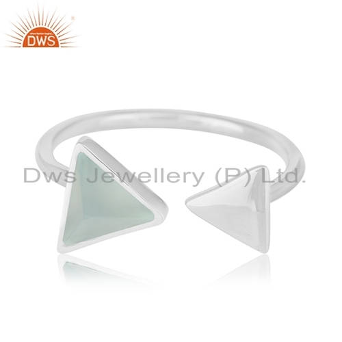 White Rhodium Plated Aqua Chalcedony Ring