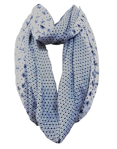 White and Blue Dotted Poly Voile Printed Scarve
