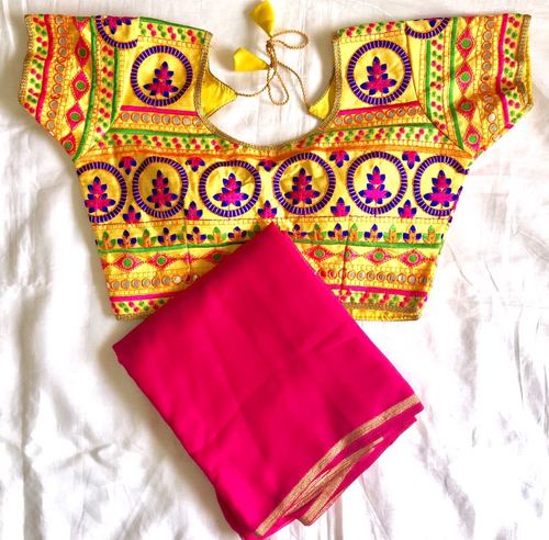 Casual Designer Blouse - Silk Fabric, Yellow Color, Embroidered Pattern | Perfect for All Seasons, Ideal for Summer and Winter Wear