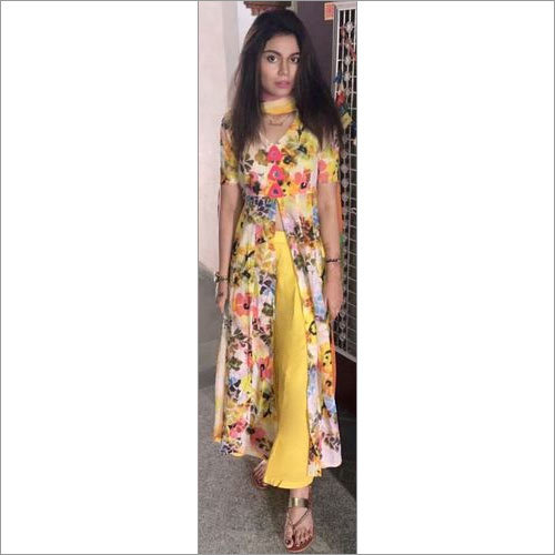 yellow printed front slit kurta with sharara yellow printed front slit kurta with sharara