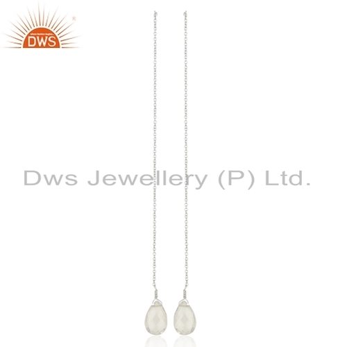 925 Fine Silver Crystal Quartz Chain Earring
