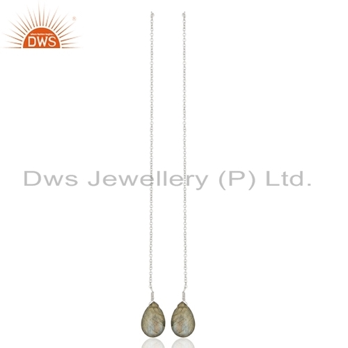 Labradorite Gemstone Sterling Fine Silver Chain Earrings Jewelry - 2 Inches, 925 Silver, Polished Finish, Elegant Design