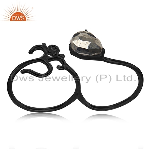 Rhodium Plated Double Finger OM Ring