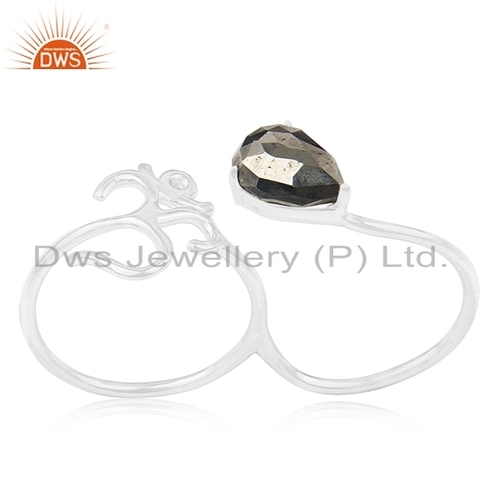 925 Silver Pyrite OHM Charm Ring