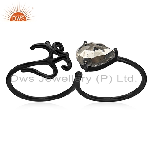 Pyrite Rhodium Plated OM Finger Ring