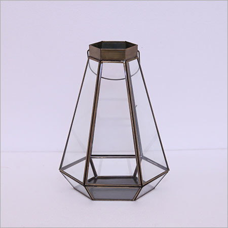 Candle Lantern - Glass & Metal, 10x10x15 cm, Bronze Color | Elegant Hexagonal Design, Durable Glass, Easy to Clean, Ambiance Creator