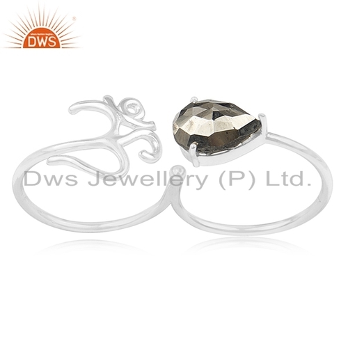 Fine Silver Double Finger Pyrite Om Ring