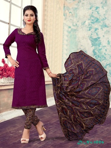 COTTON LAKDA JAKADA DRESS MATERIALS WITH CHIFFON DUPATTA