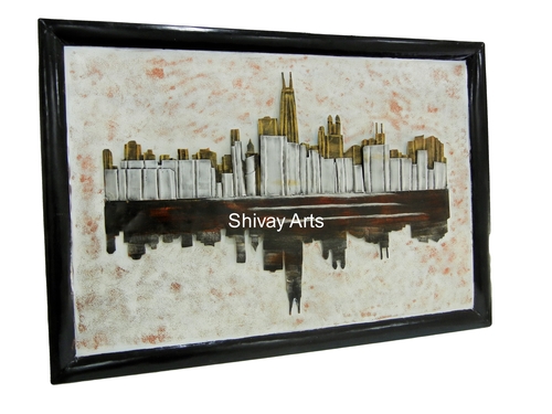 Shivay Arts Contemporary Designer Metal Iron City Building Wall Decor Wall Hanging Wall Mural - Metal Iron, 40x28 Inches, Black, Elegant Durable Design
